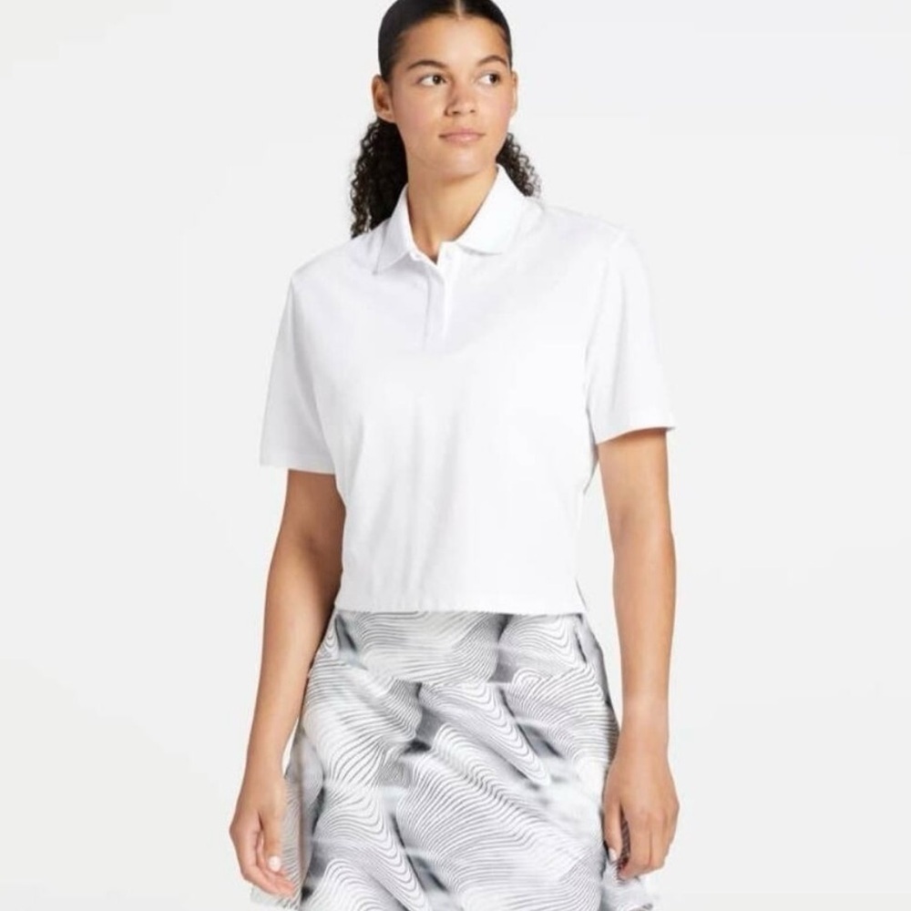 CALIA Pique Cropped Short Sleeve Golf Polo Shirt - white